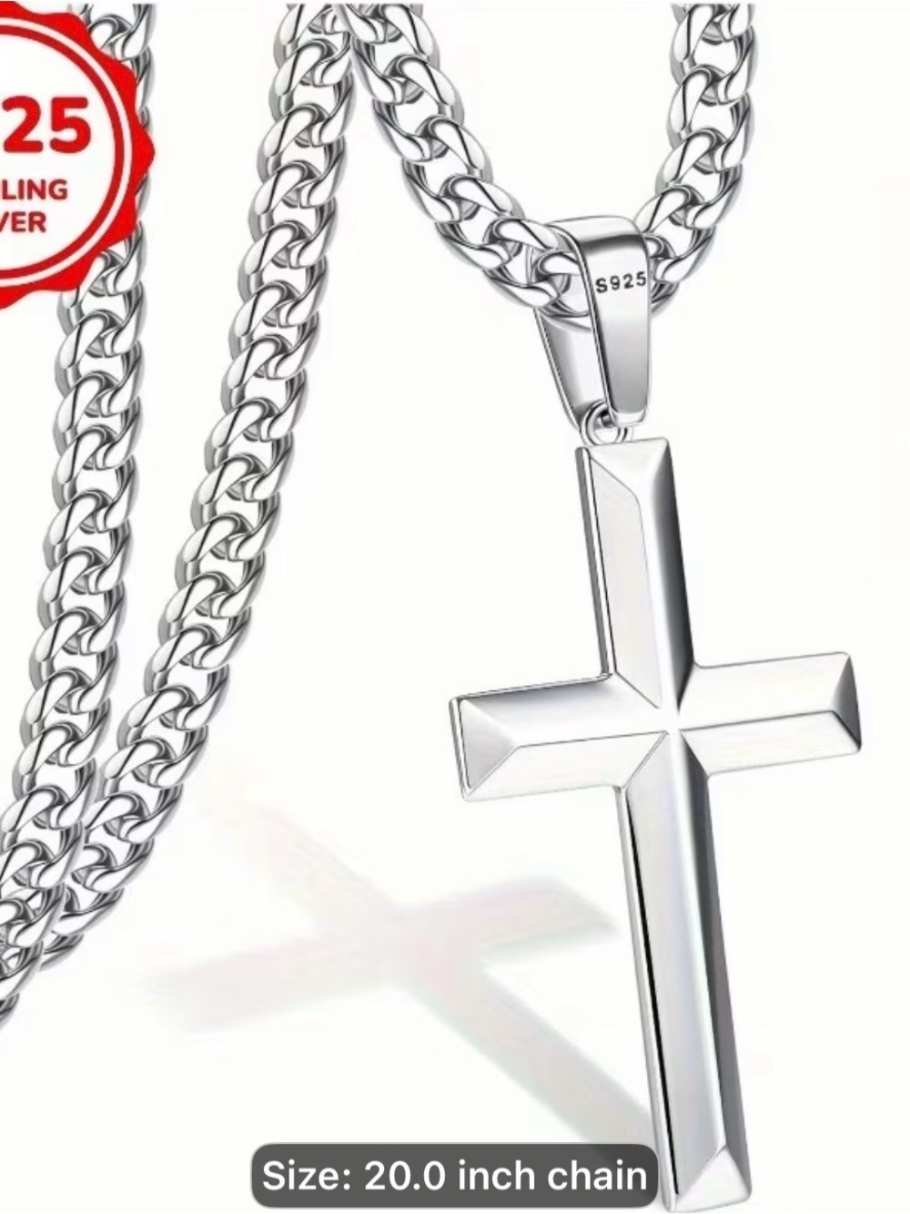 Sterling Silver Cross Pendant Necklace - 20" Chain